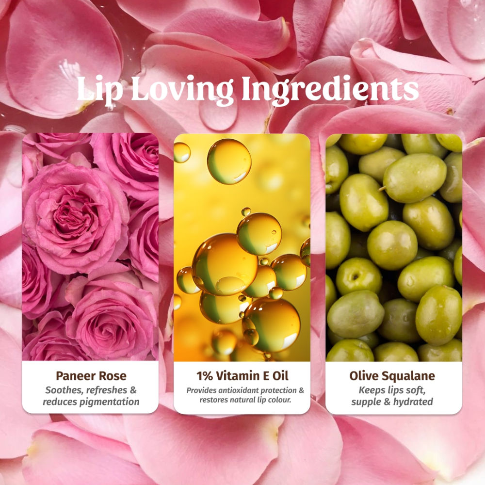 Rose Milk Lip Balm With Pink Tint & Enriched With Rose Petals, Vitamin E & Olive Squalane