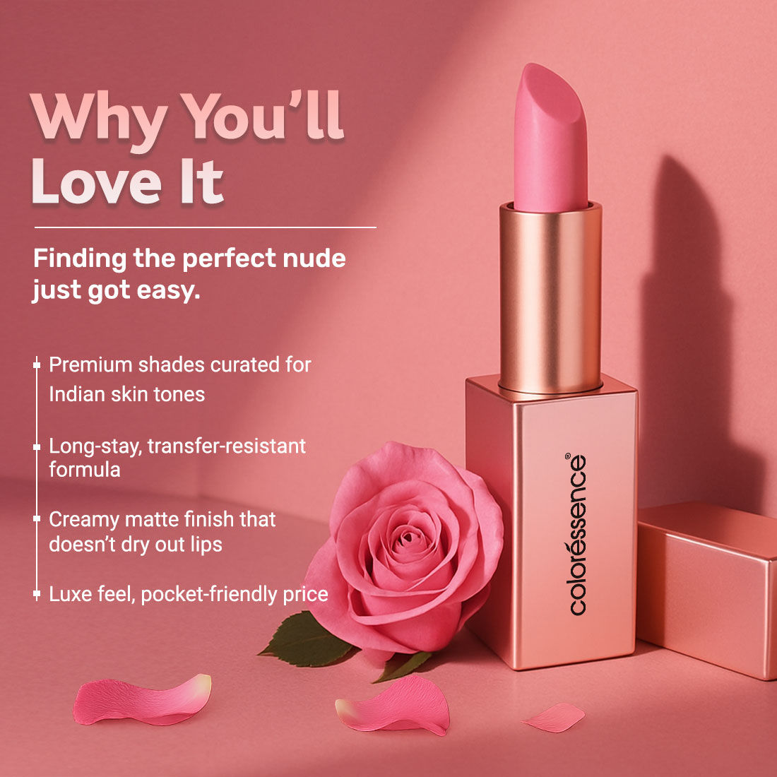 Roseate Nudes Matte Lipstick, Long Stay, Moisturising & Waterproof