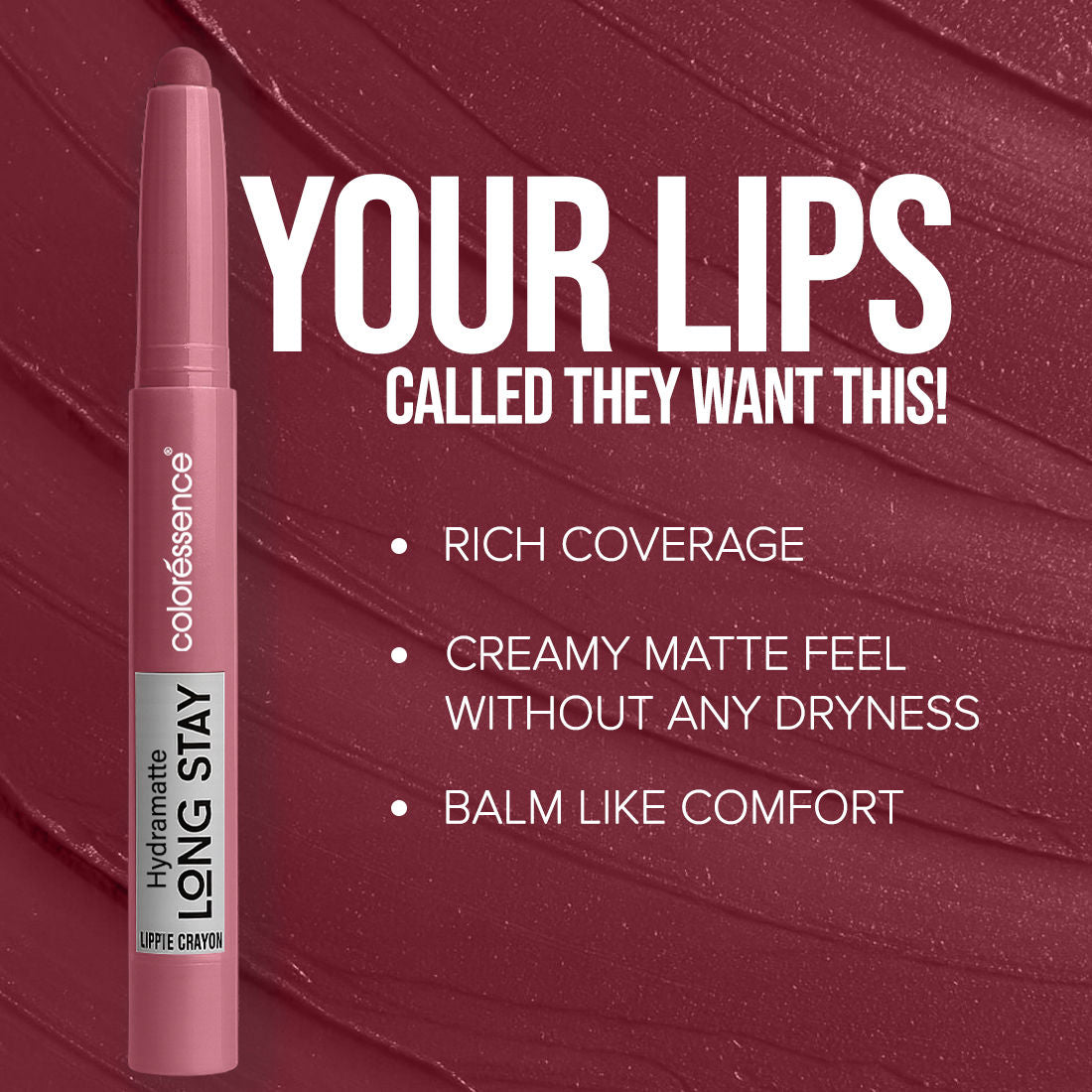 Hydra Matte Lip Crayon, Long Lasting, Smudgeproof, Hydrating Matte Finish