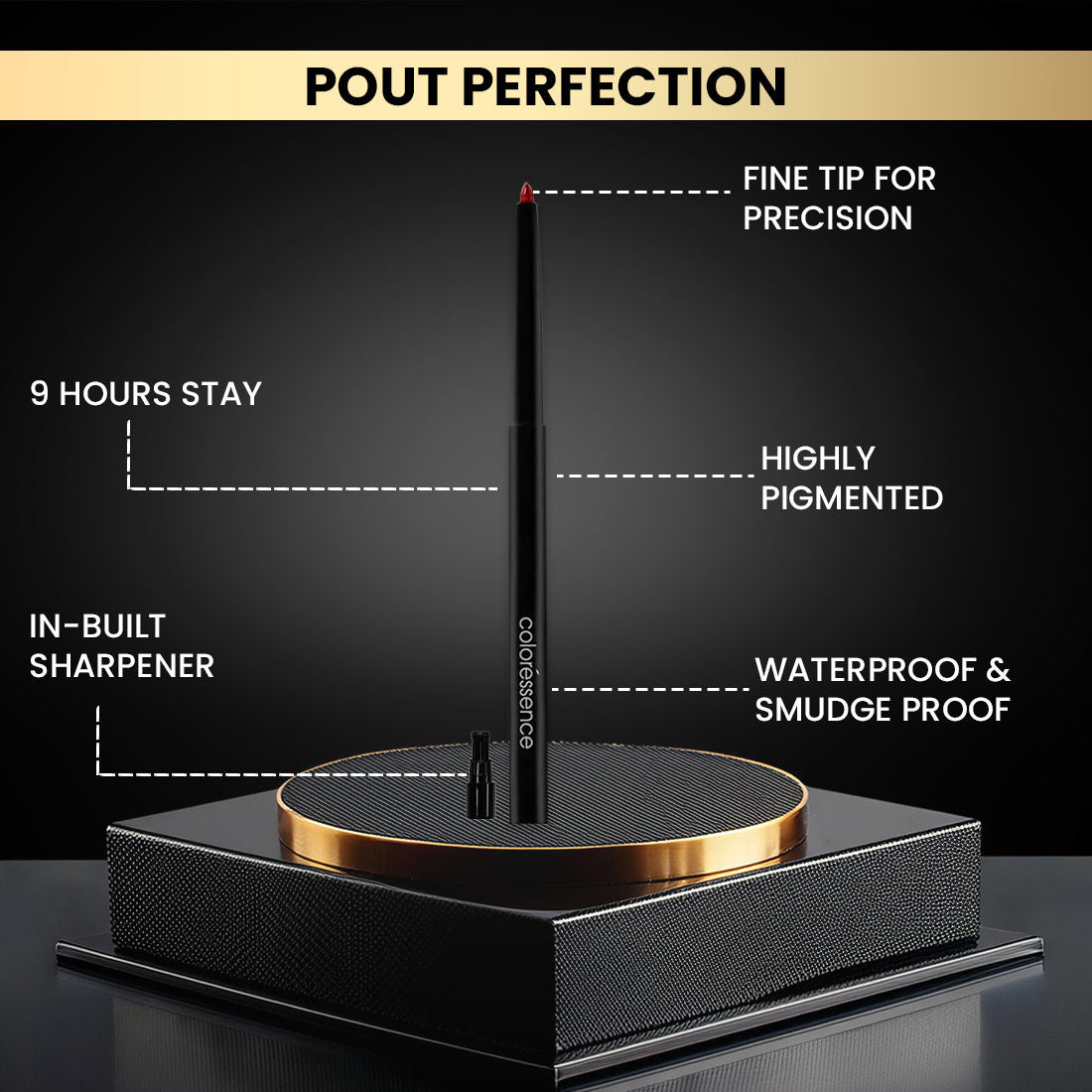 Pout Perfect Lip Liner with Sharpener, Long Lasting Smudgeproof Waterproof