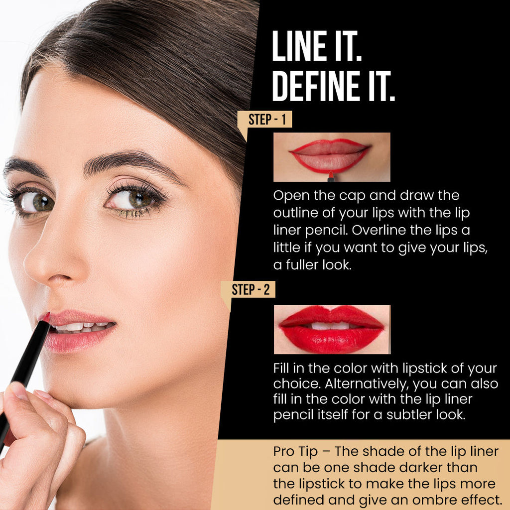 Pout Perfect Lip Liner with Sharpener, Long Lasting Smudgeproof Waterproof