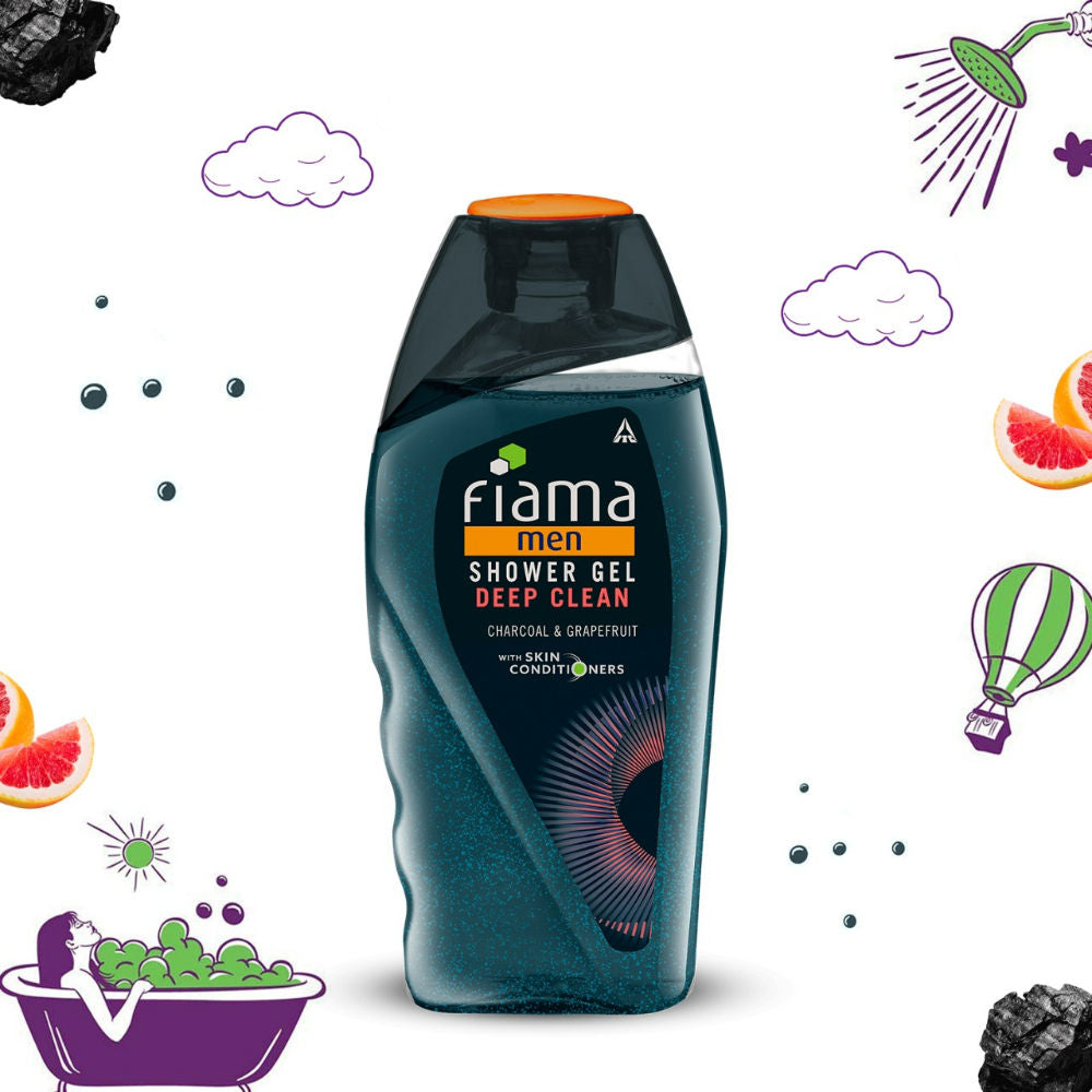 Men’s Shower Gel Deep Clean, Body Wash with Charcoal & Graperuit for Refreshed Skin