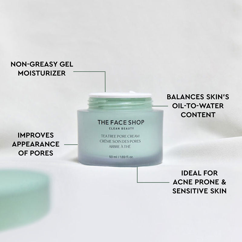 Tea Tree Pore Cream - Korean Moisturizer with AHA, Salicylic Acid (BHA) & PHA for Acne