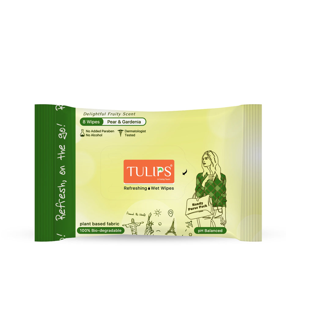 100% Biodegradable Refreshing Pocket Wipes - Pear & Gardenia