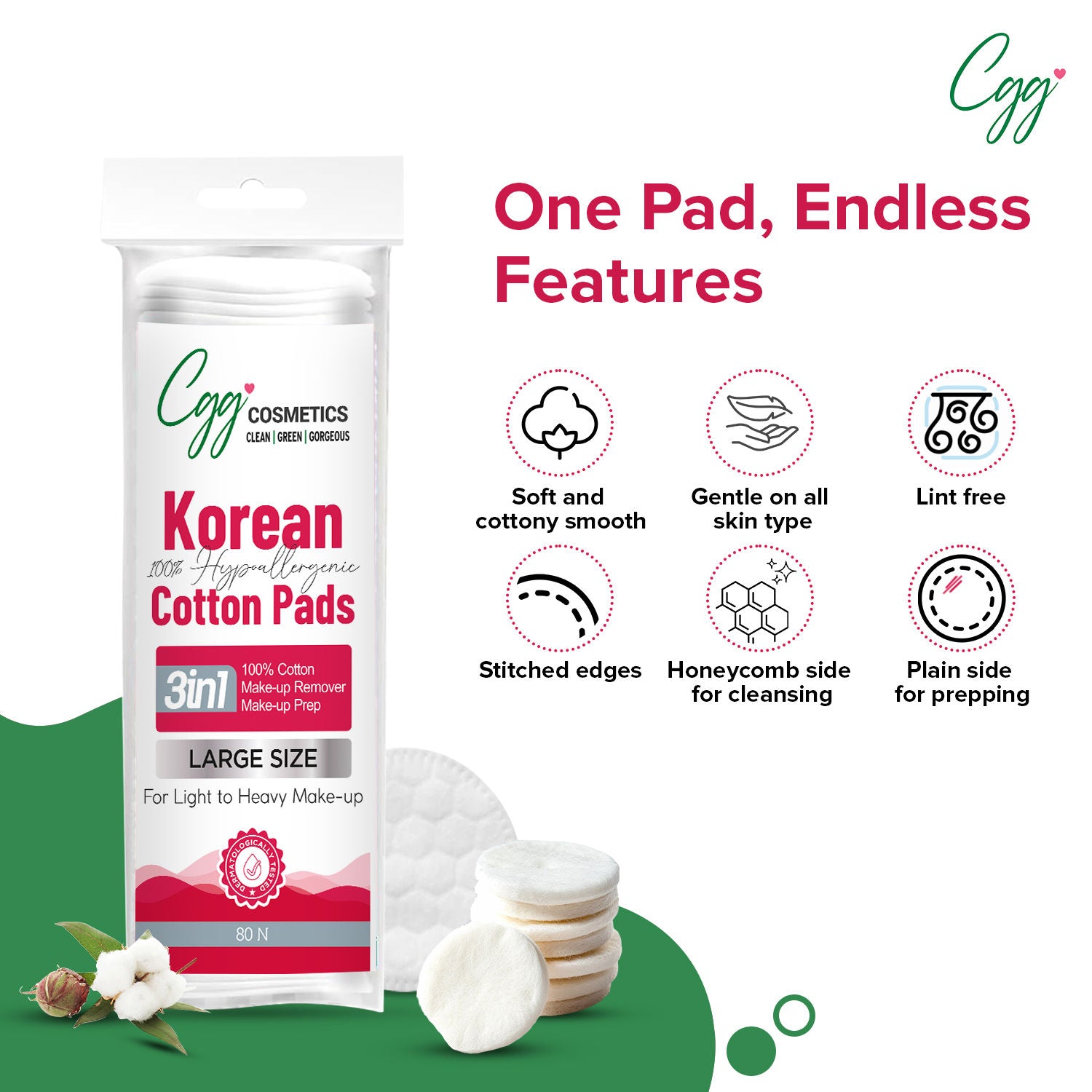 Korean Makeup Remover Cotton Pads - Large