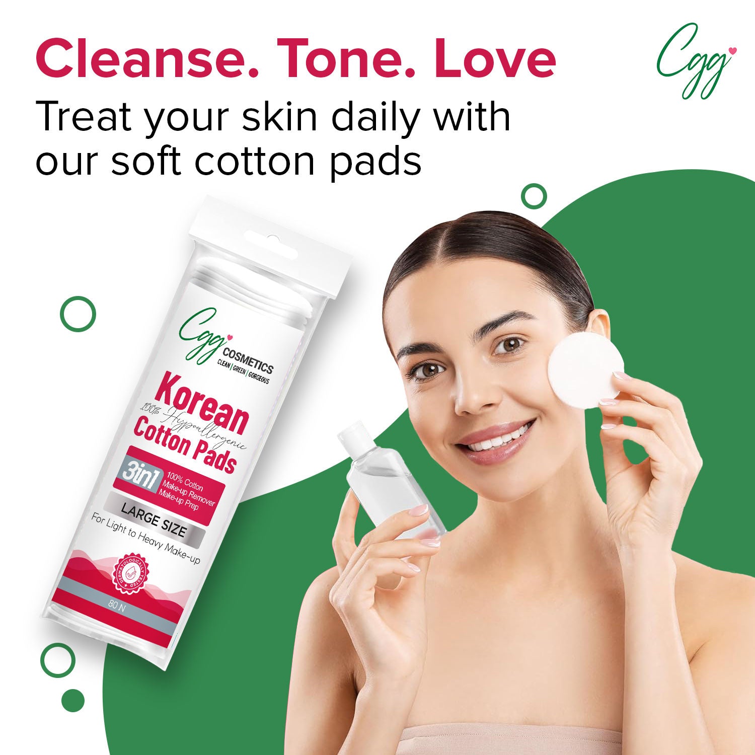 Korean Makeup Remover Cotton Pads - Large