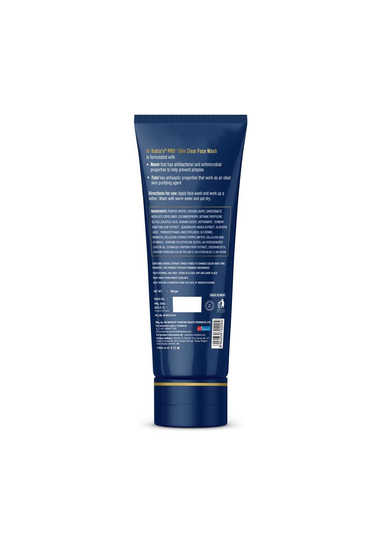 Dr Batra's PRO +Skin Clear Face washEnriched withTulsi,Neem,Aloe Vera,Natural Extract