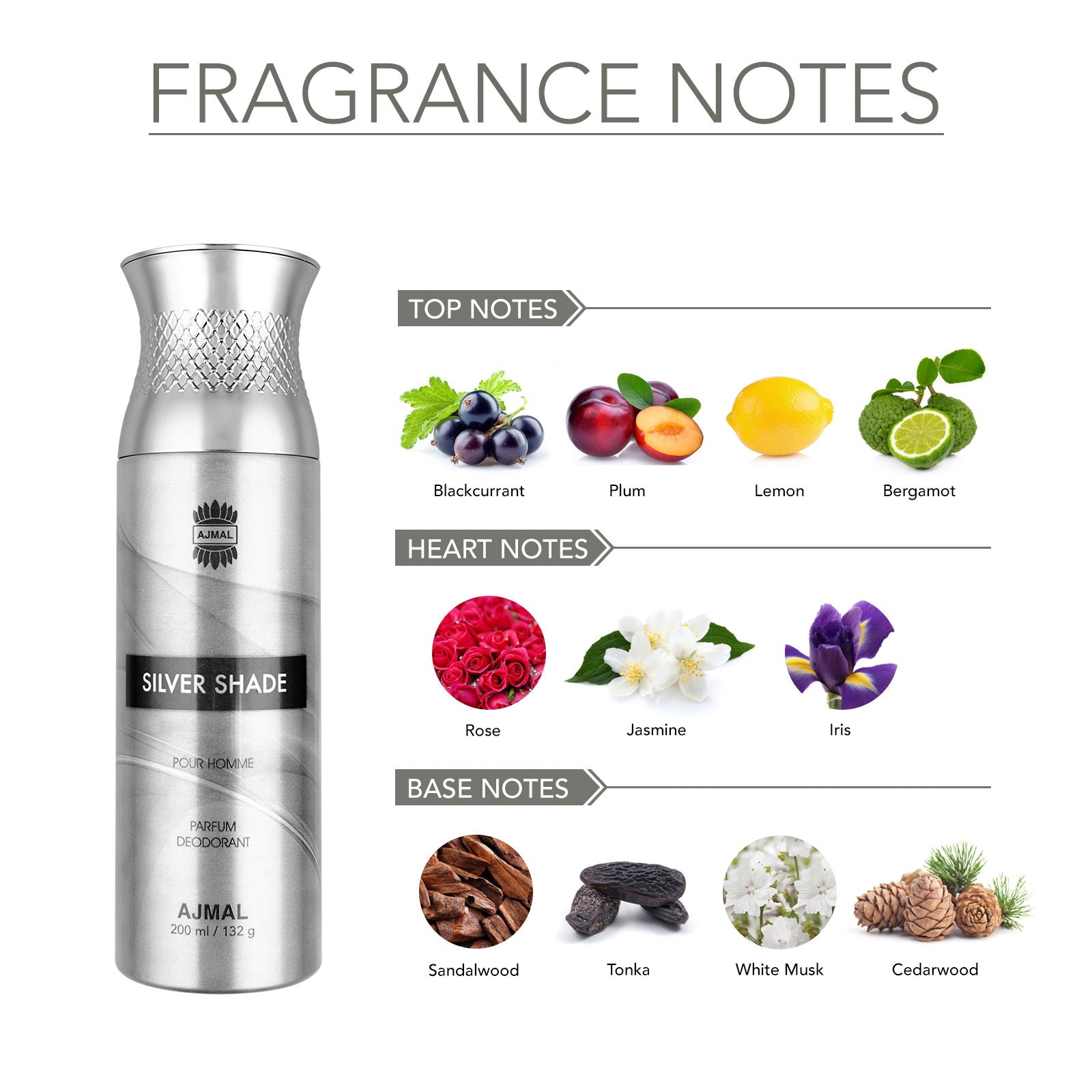Ajmal Silver Shade Perfume Deodorant Body Spray For Men