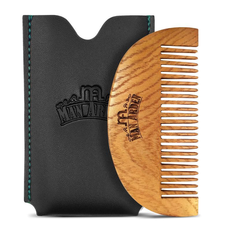 Pure Neem Wooden Pocket Size Beard Comb With Premium Faux Leather Pouch