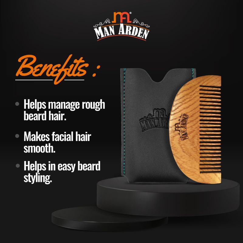 Pure Neem Wooden Pocket Size Beard Comb With Premium Faux Leather Pouch