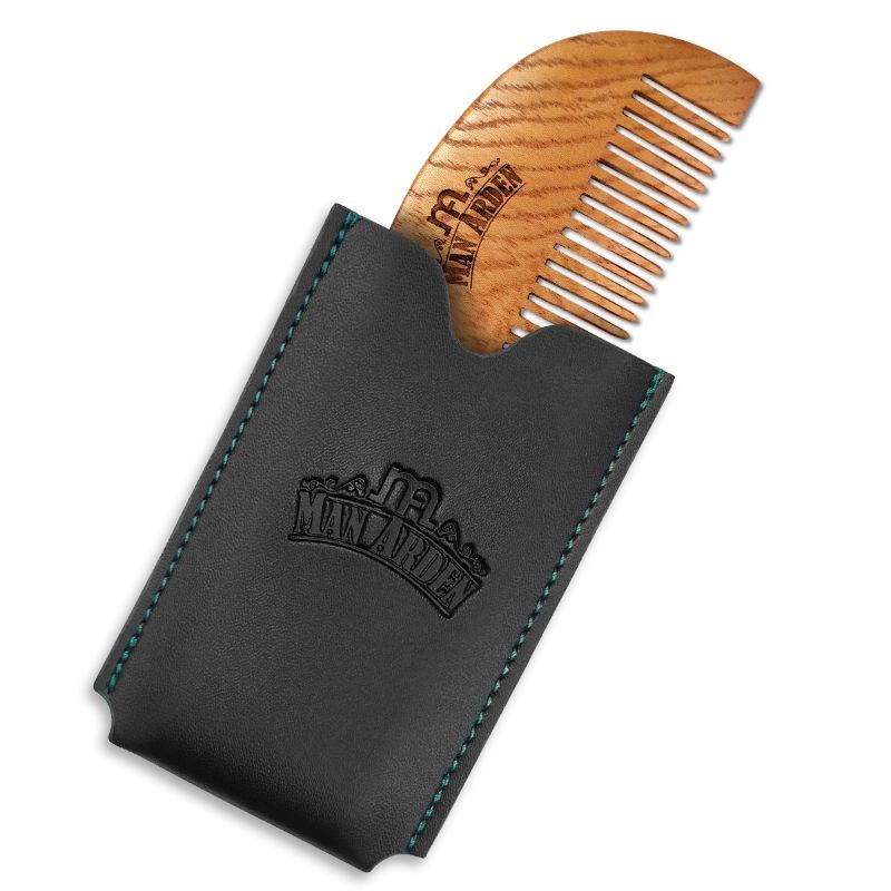 Pure Neem Wooden Pocket Size Beard Comb With Premium Faux Leather Pouch