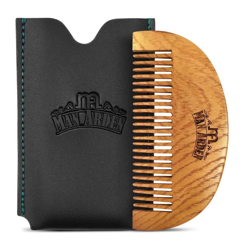 Pure Neem Wooden Pocket Size Beard Comb With Premium Faux Leather Pouch
