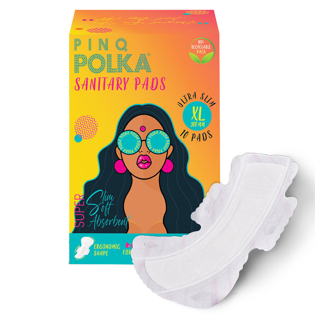 POLKA Ultra Sanitary Pads Organic Cotton Soft Feel Rash Free Wide Back - XL
