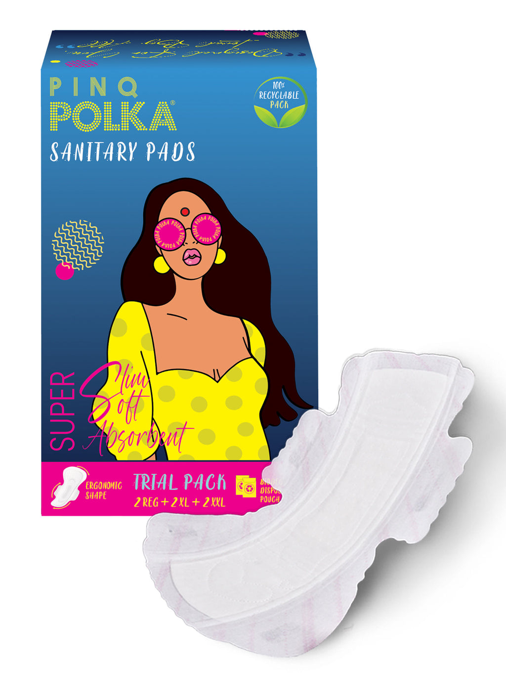 POLKA Sanitary Pads Trial (XXL XL Regular) Organic Cotton Soft Feel Rash Free Wide Back