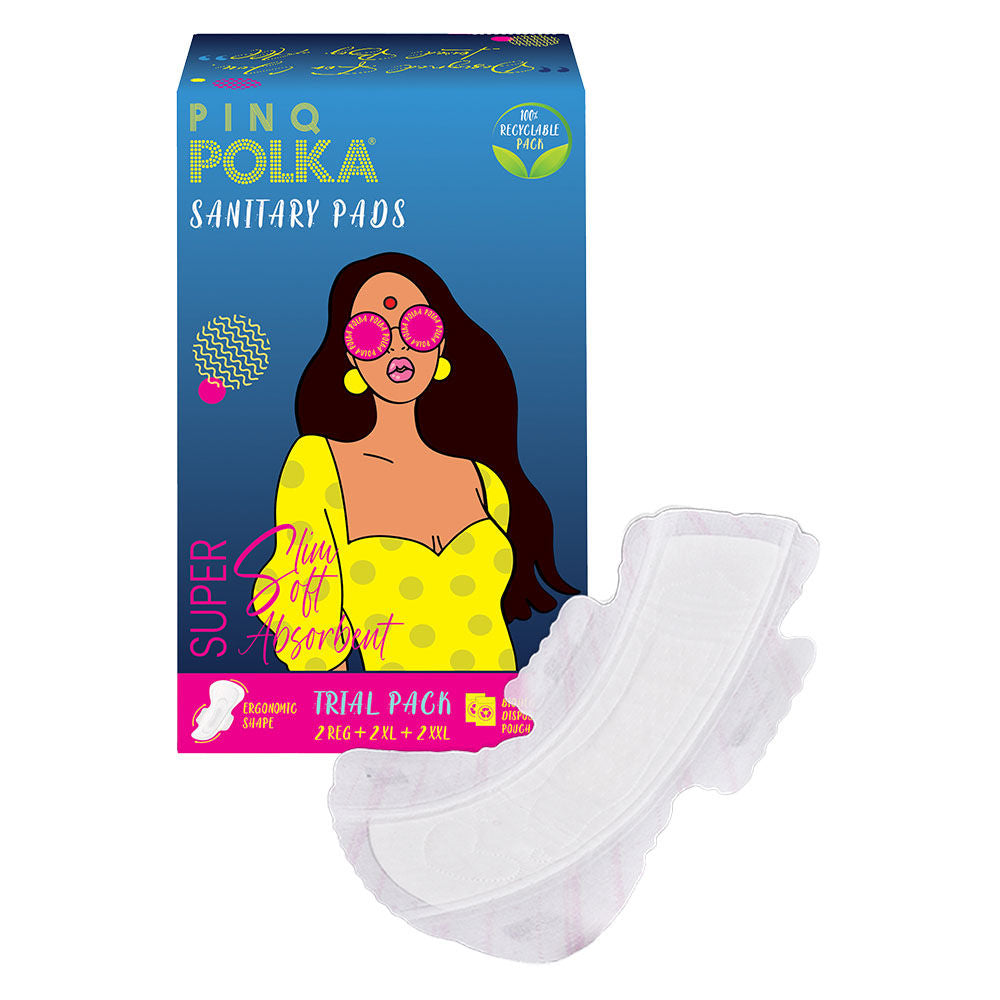 POLKA Sanitary Pads Trial (XXL XL Regular) Organic Cotton Soft Feel Rash Free Wide Back