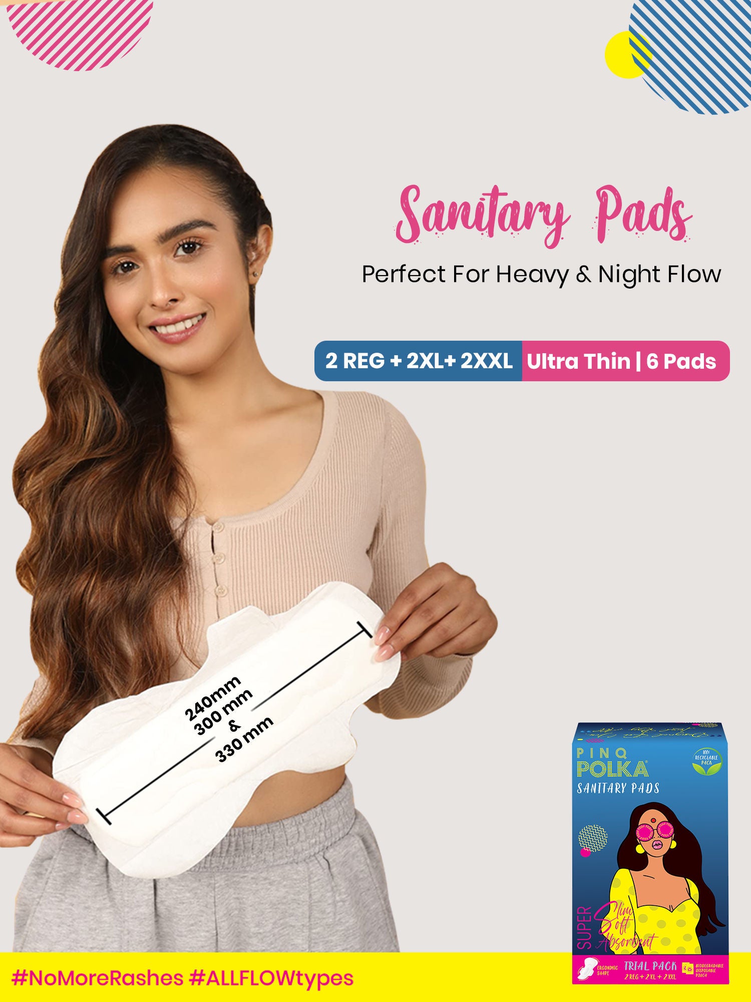 POLKA Sanitary Pads Trial (XXL XL Regular) Organic Cotton Soft Feel Rash Free Wide Back