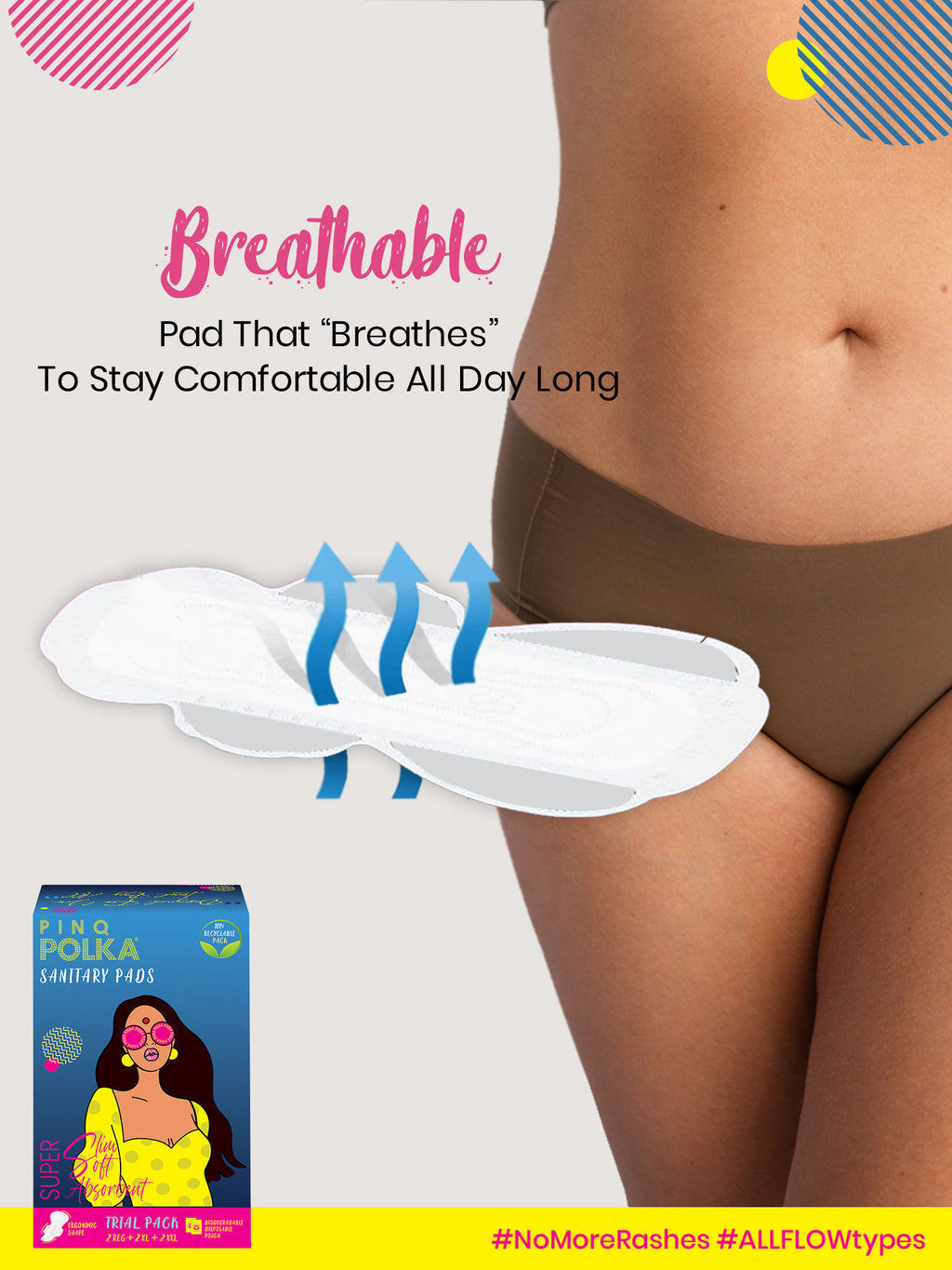 POLKA Sanitary Pads Trial (XXL XL Regular) Organic Cotton Soft Feel Rash Free Wide Back