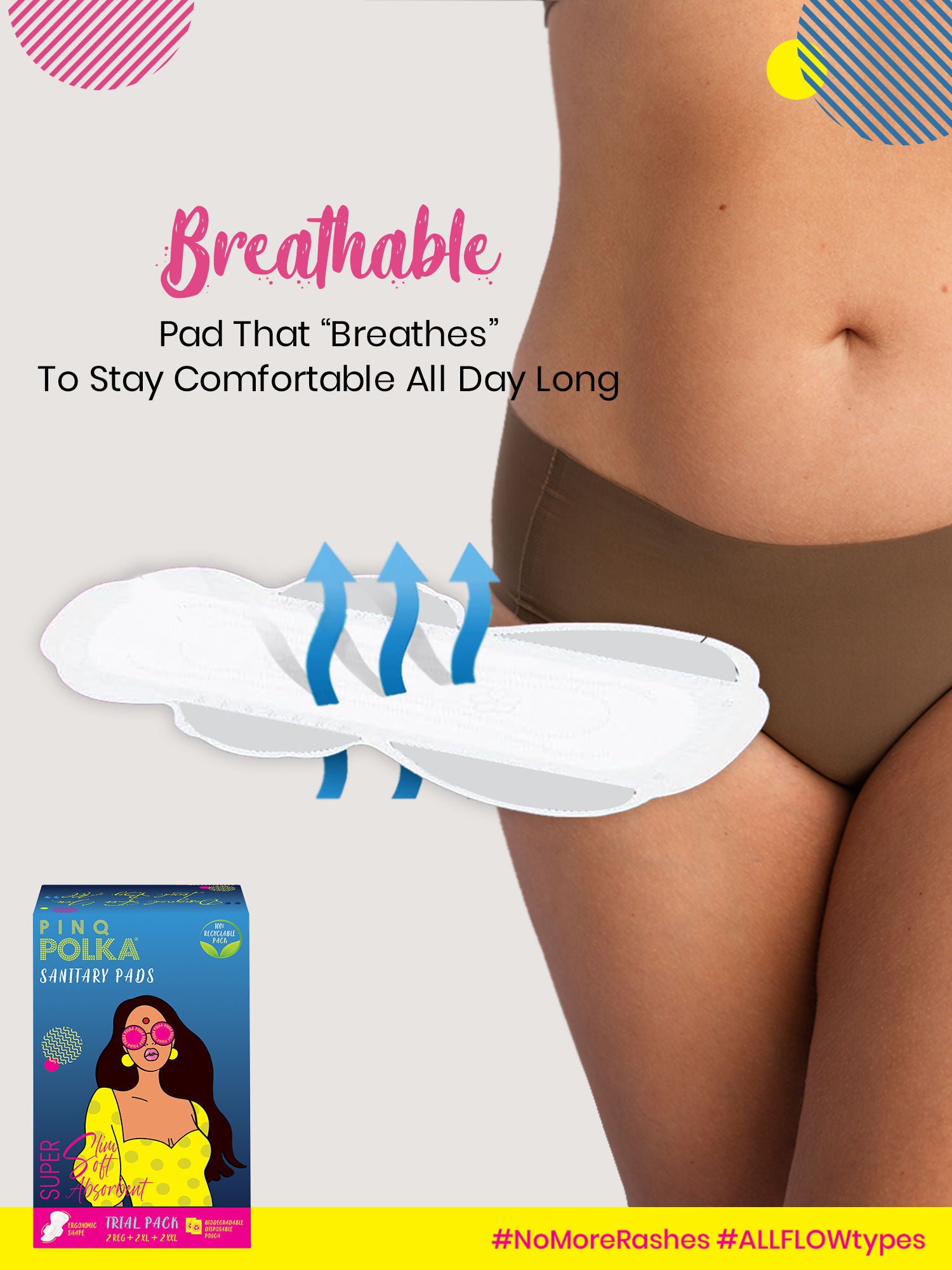 POLKA Sanitary Pads Trial (XXL XL Regular) Organic Cotton Soft Feel Rash Free Wide Back