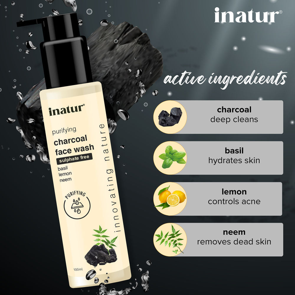 Charcoal Face Wash with Activated Charcoal, Basil & Neem for Deep Cleansing & Purifying