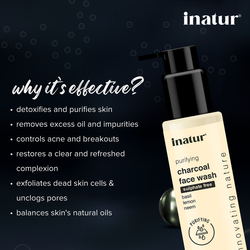 Charcoal Face Wash with Activated Charcoal, Basil & Neem for Deep Cleansing & Purifying