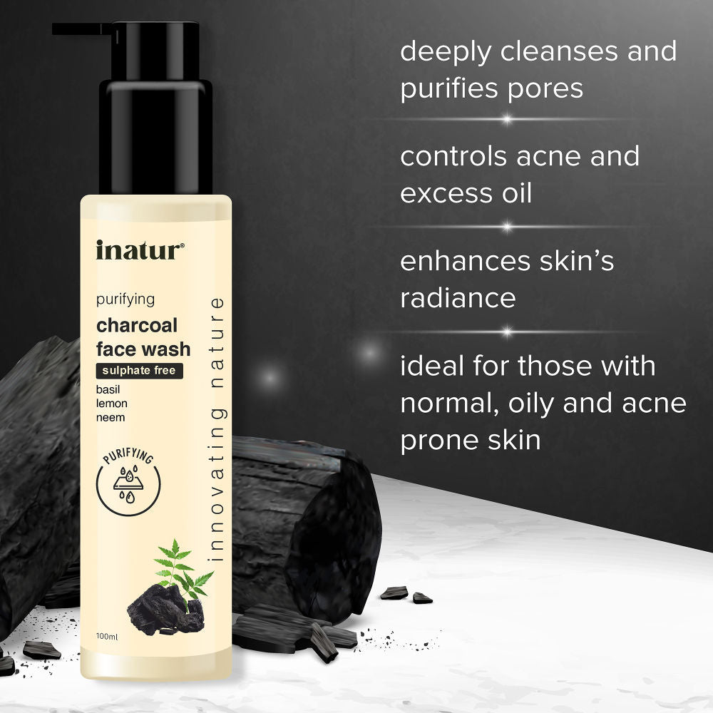 Charcoal Face Wash with Activated Charcoal, Basil & Neem for Deep Cleansing & Purifying