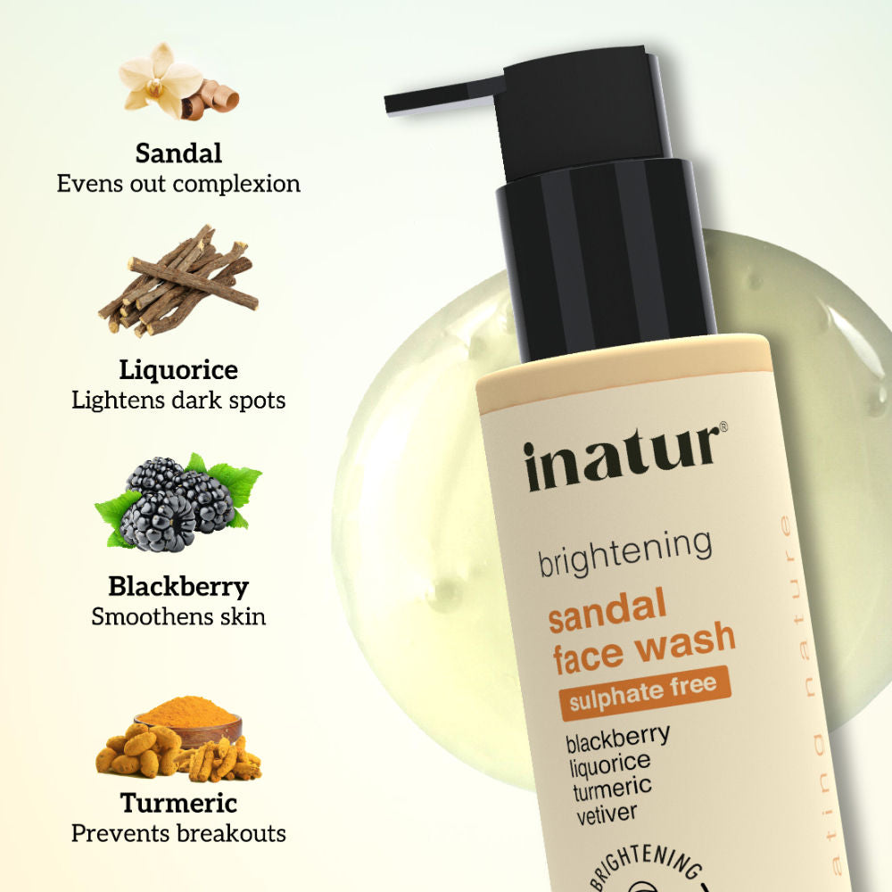 Sandal Face Wash, Removes Tan & Brightens, Gentle & Hydrating, for All Skin Types