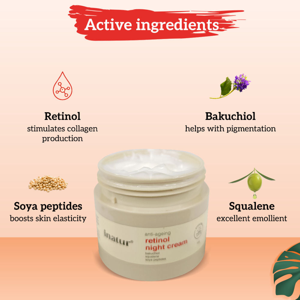 Retinol Night Cream, 1% Retinol & Bakuchiol, Anti-Aging, Hyaluronic Acid & Soya Peptides