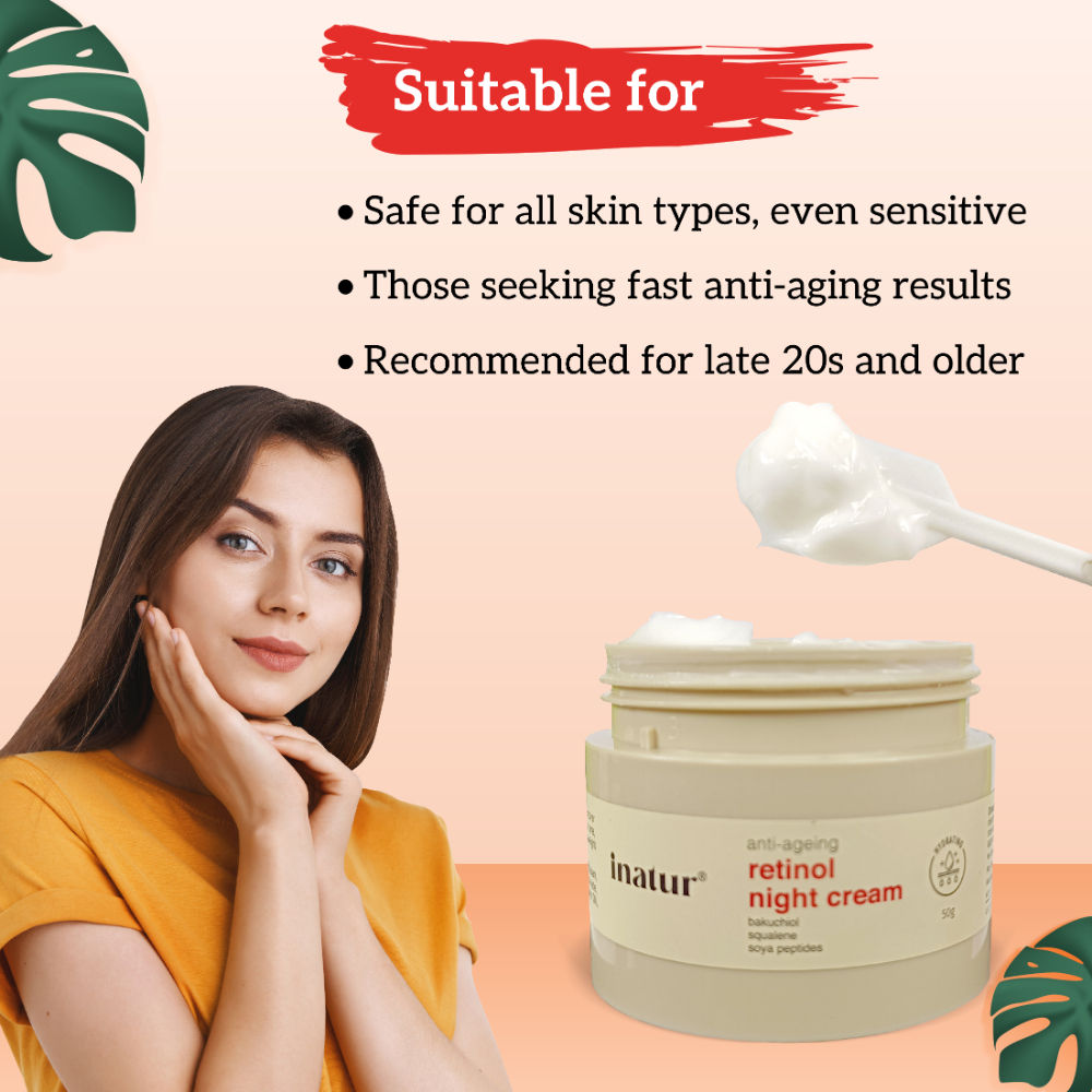 Retinol Night Cream, 1% Retinol & Bakuchiol, Anti-Aging, Hyaluronic Acid & Soya Peptides
