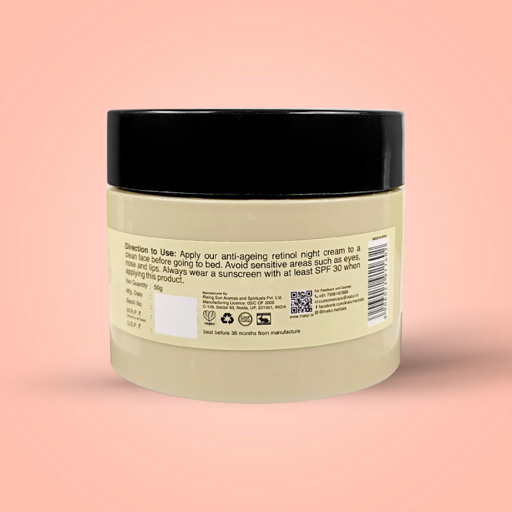 Retinol Night Cream, 1% Retinol & Bakuchiol, Anti-Aging, Hyaluronic Acid & Soya Peptides