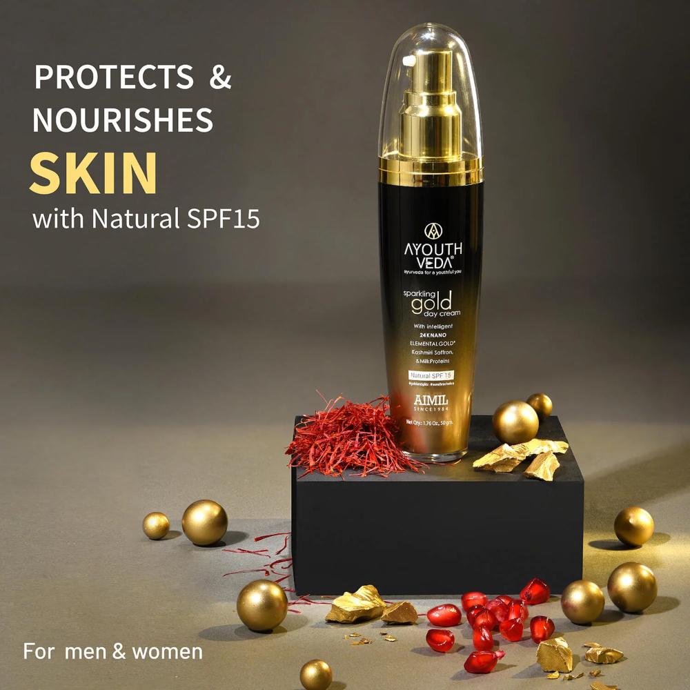Sparkling Gold Day Cream with 24K Nano Gold, Saffron & Lotus for Radiant, Youthful Skin