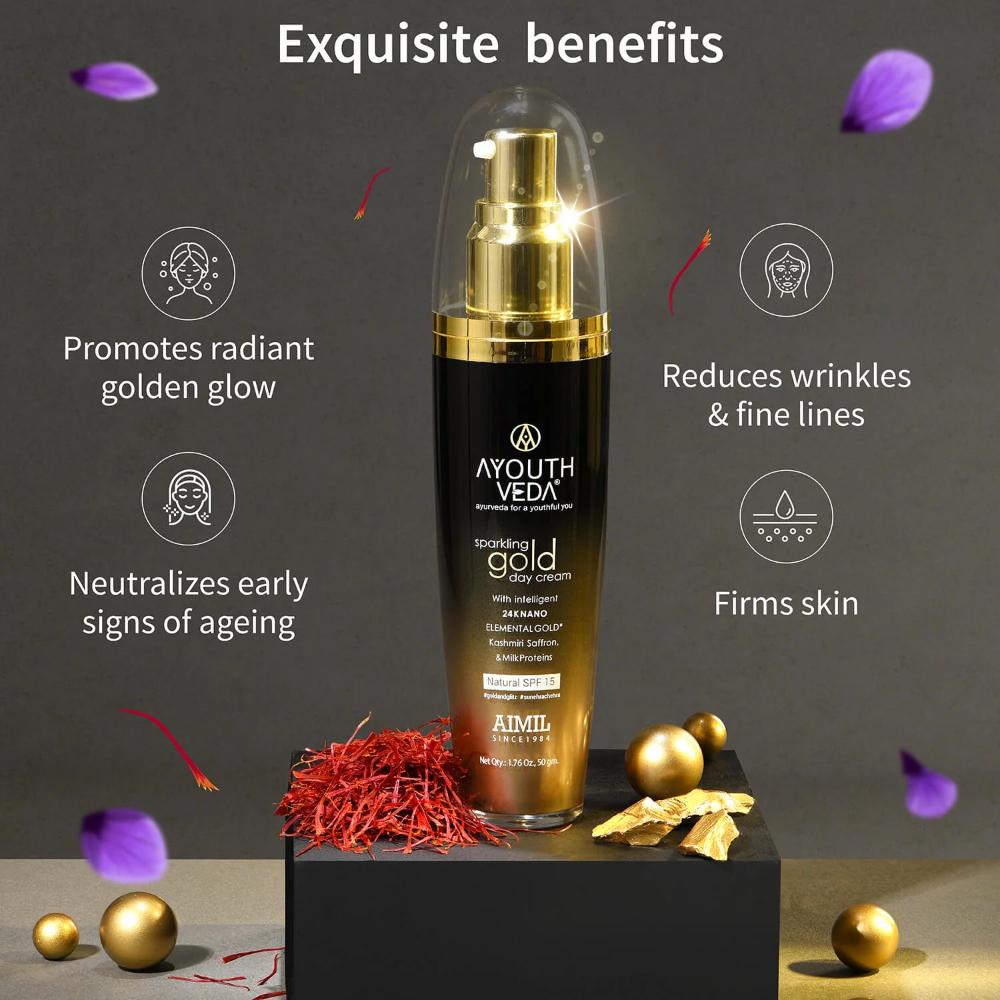 Sparkling Gold Day Cream with 24K Nano Gold, Saffron & Lotus for Radiant, Youthful Skin