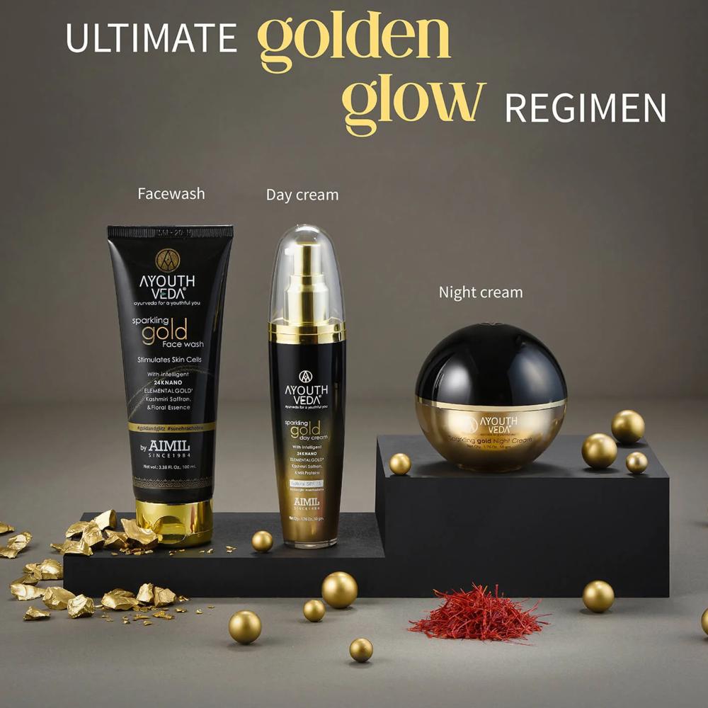 Sparkling Gold Day Cream with 24K Nano Gold, Saffron & Lotus for Radiant, Youthful Skin