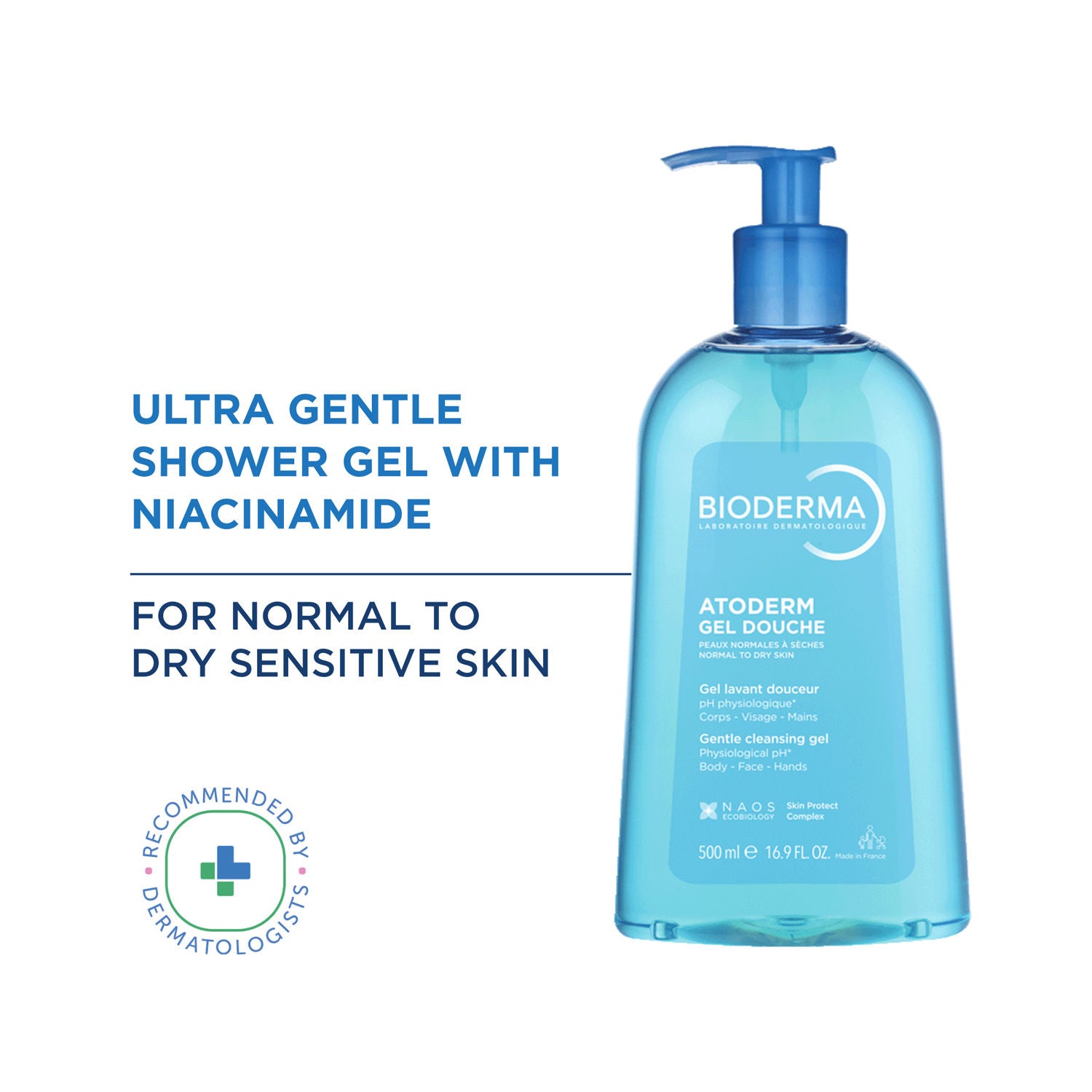 Atoderm Gel Douche Ultra Gentle Soap Free Shower Gel with Niacinamide for 24H Hydration 100ml - 500ml