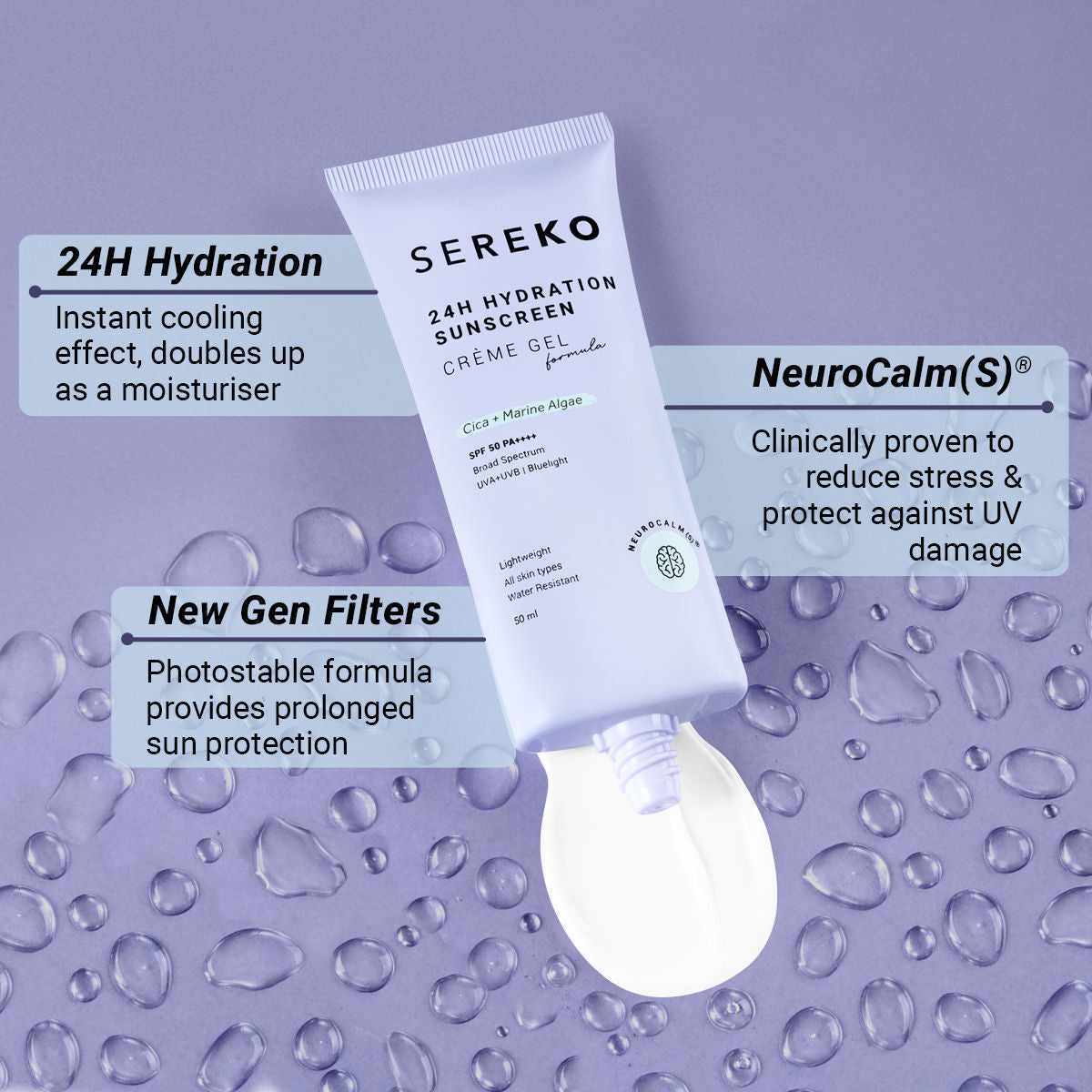 Spf 50 Pa++++ Face Sunscreen Lightweight, No White Cast, Water Resistant With Cica