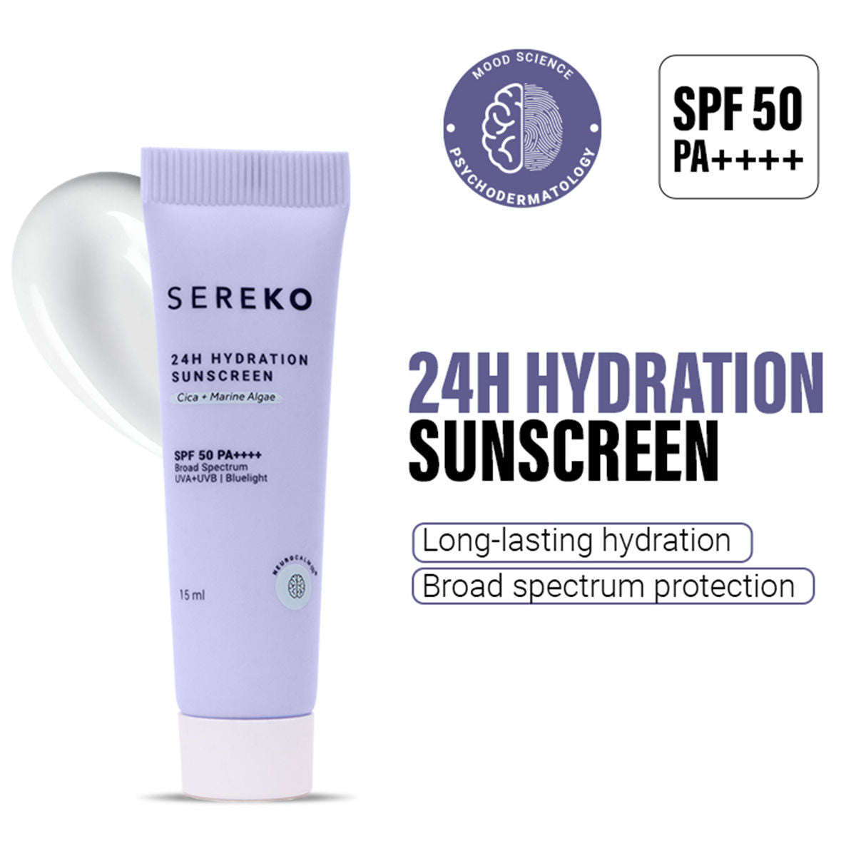 Spf 50 Pa++++ Face Sunscreen Lightweight, No White Cast, Water Resistant With Cica - 15ml