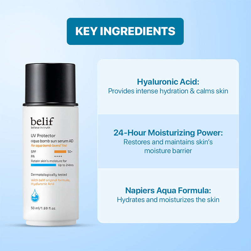 UV Protector Aqua Bomb Vegan Korean Face Sunscreen Serum SPF50+ with Niacinamide,No White Cast