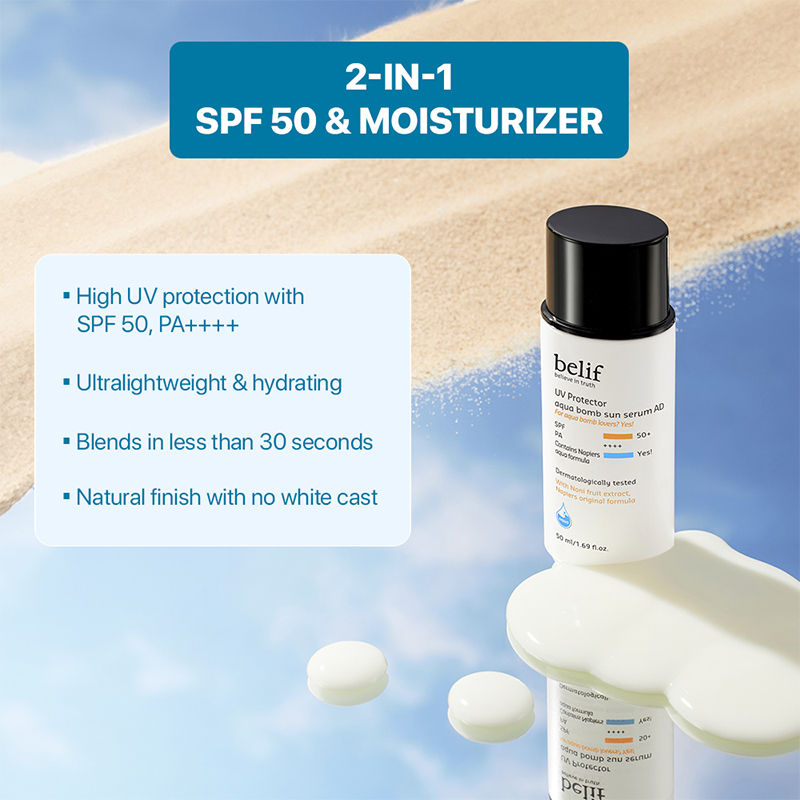 UV Protector Aqua Bomb Vegan Korean Face Sunscreen Serum SPF50+ with Niacinamide,No White Cast