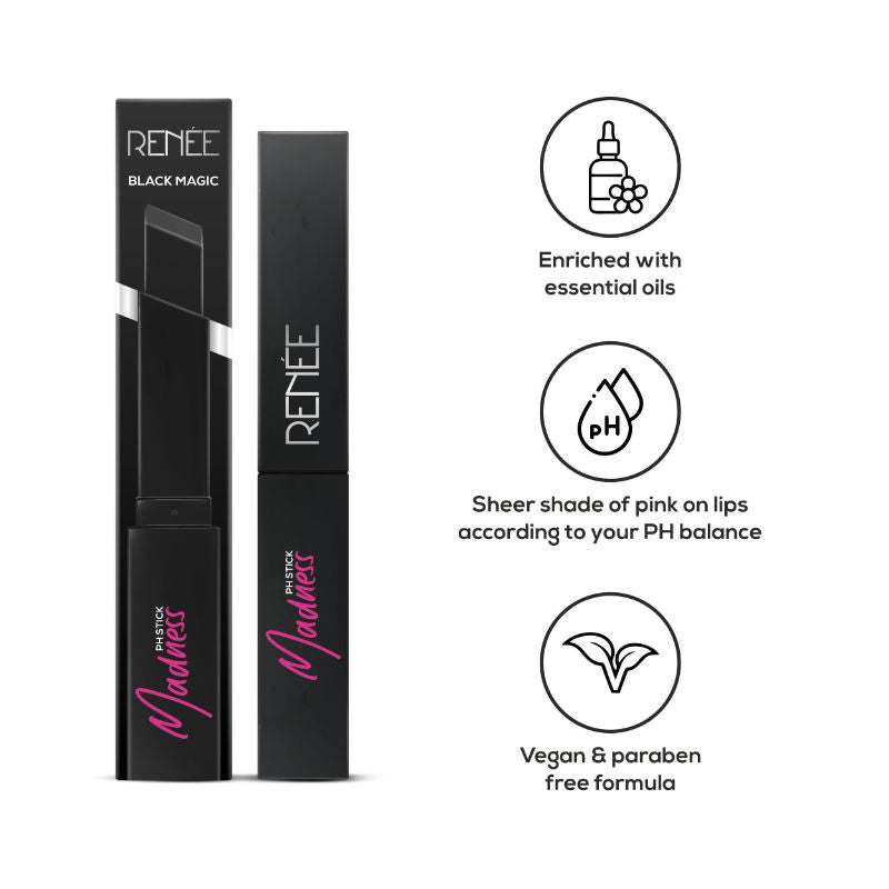 RENEE Madness Ph Lipstick - Black Lipstick With Glossy Pink Payoff - Long Lasting Nourishment
