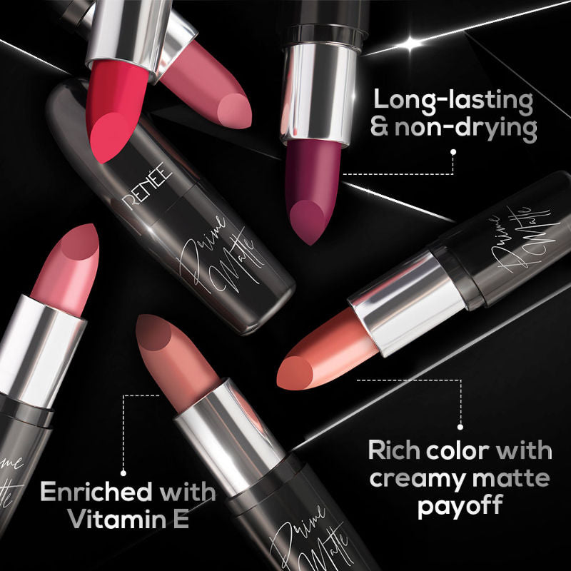 Renee Prime Matte Lipstick, Lightweight & Long-Lasting, Vitamin E Infused