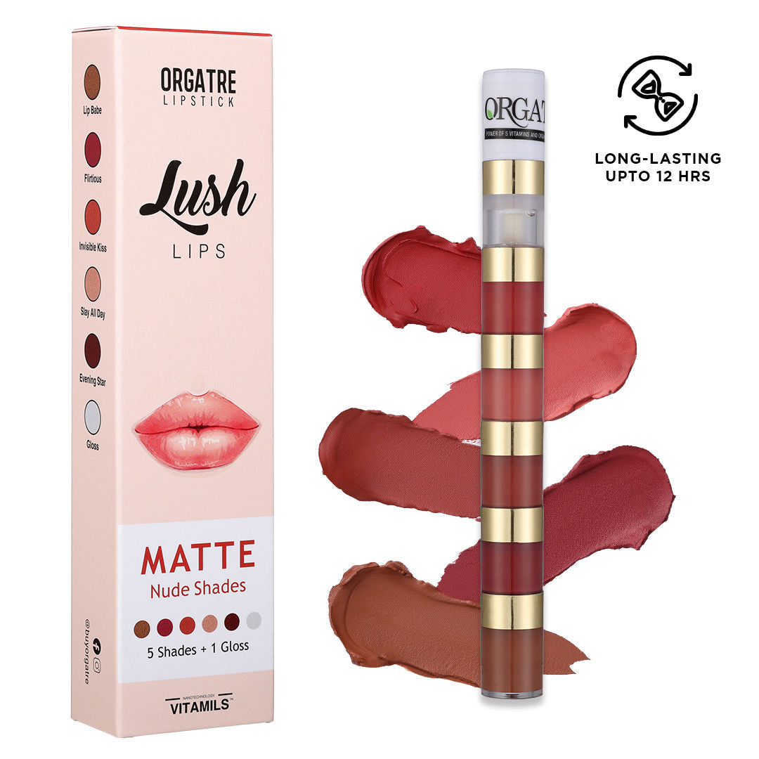 Lush Lips 5-in-1 Matte Classic Lipstick with Gloss - Waterproof, Smudge-Proof, Long-Lasting