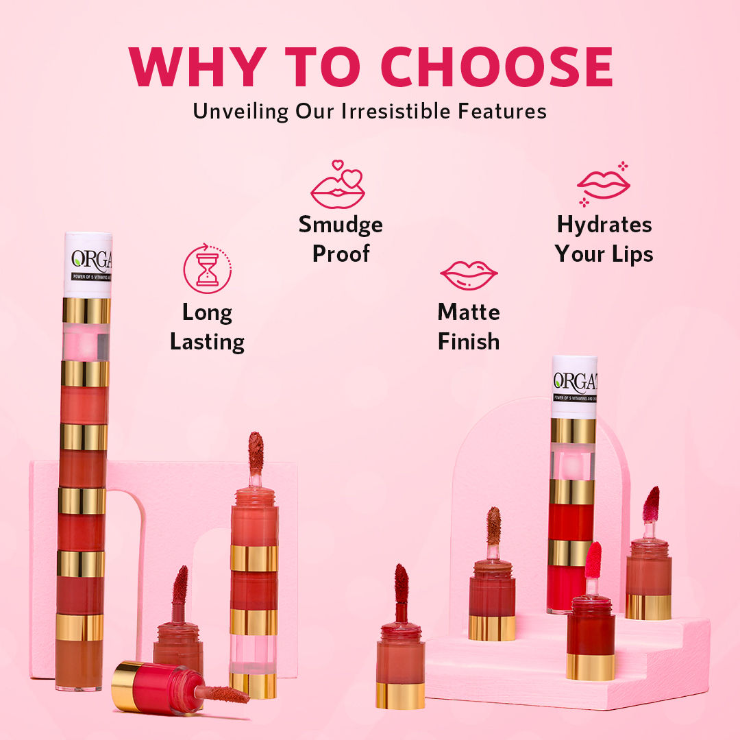 Lush Lips 5-in-1 Matte Classic Lipstick with Gloss - Waterproof, Smudge-Proof, Long-Lasting