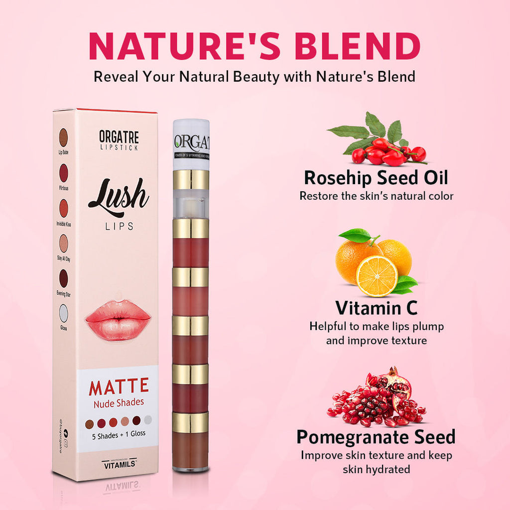 Lush Lips 5-in-1 Matte Classic Lipstick with Gloss - Waterproof, Smudge-Proof, Long-Lasting