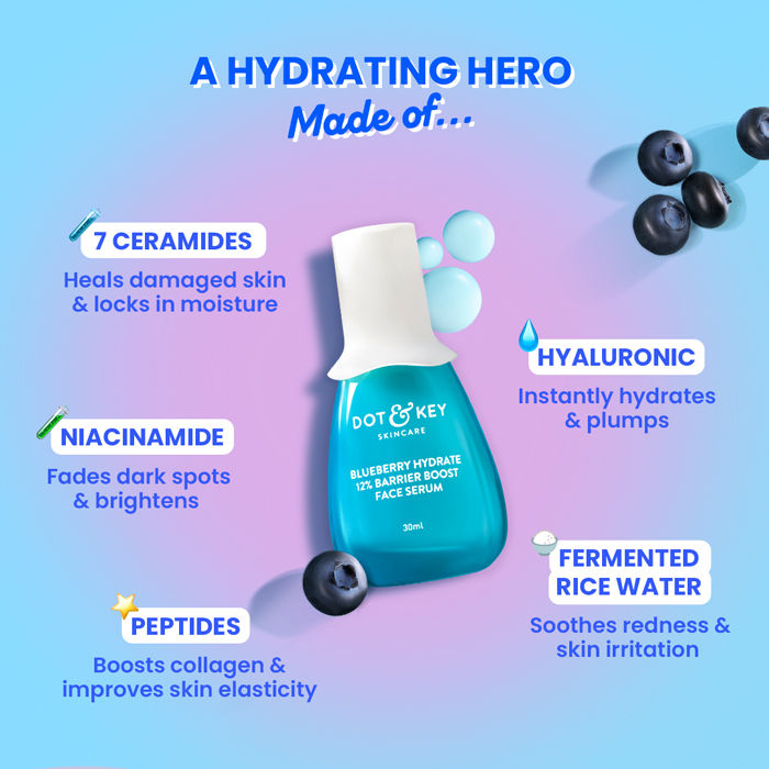 Blueberry Hydrate 12% Barrier Boost Serum, With 7 Ceramides, Heals Dry, Damaged Skin