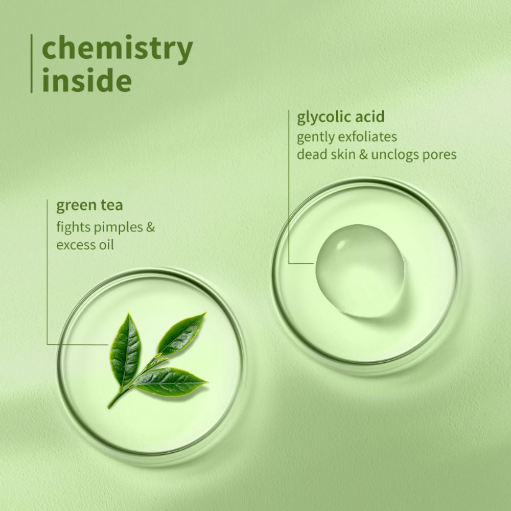 Green Tea Pore Cleansing Gel Face Wash With Glycolic Acid - Fights Acne &OilForClearSkin