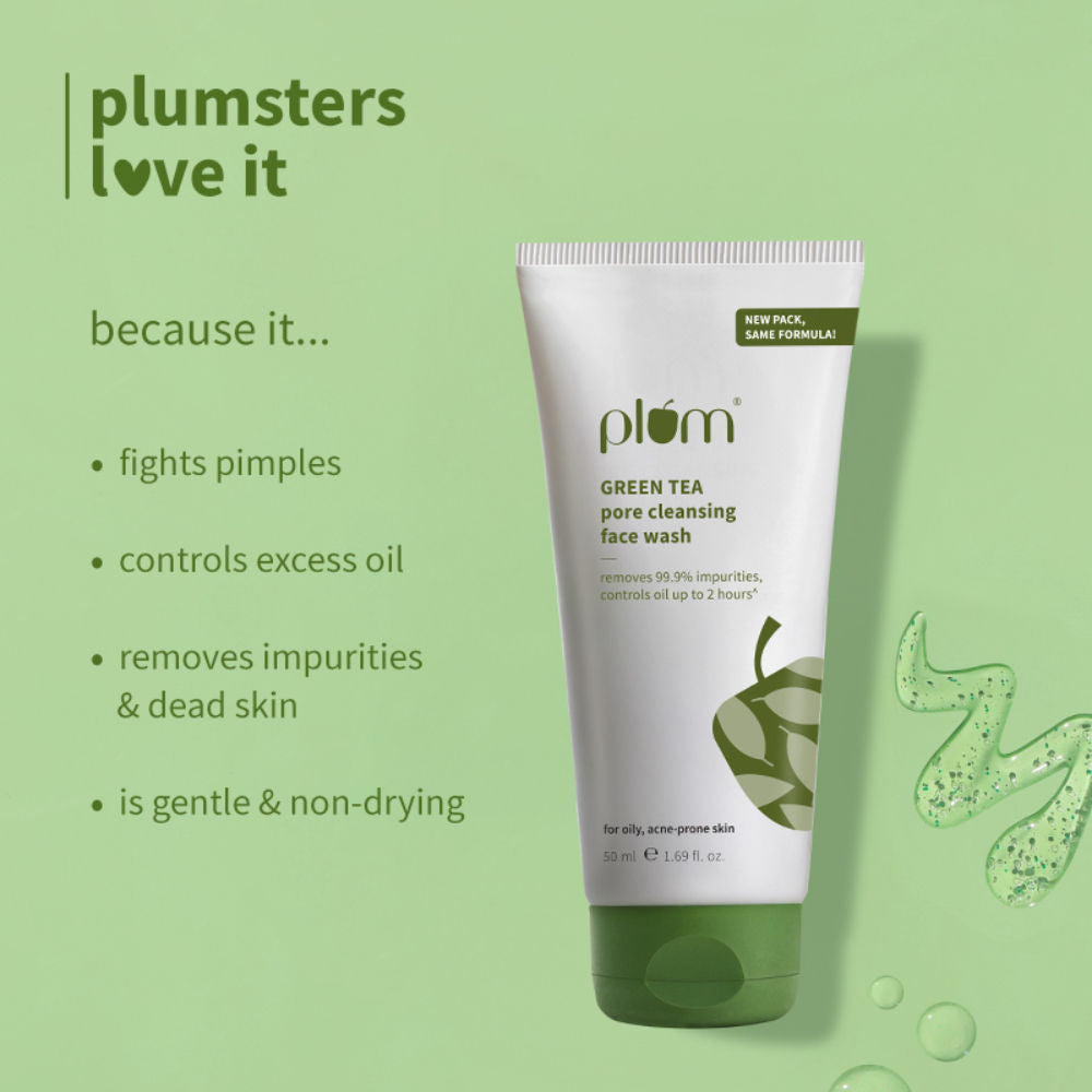 Green Tea Pore Cleansing Gel Face Wash With Glycolic Acid - Fights Acne &OilForClearSkin