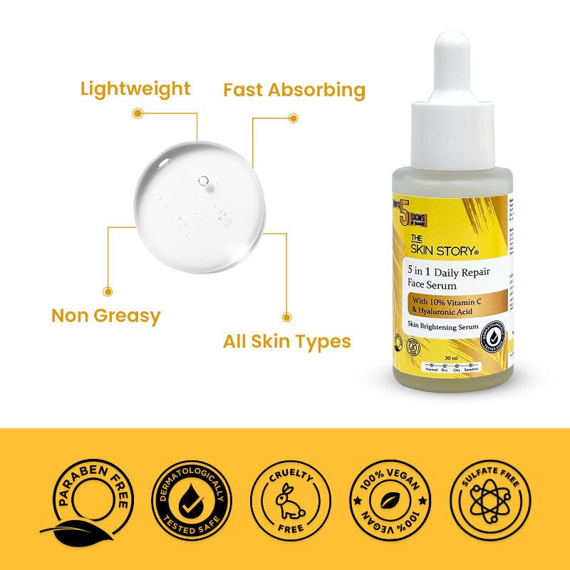 10% Vitamin C Skin Brightening Face Serum With Hyaluronic Acid For Glowing Firm Skin