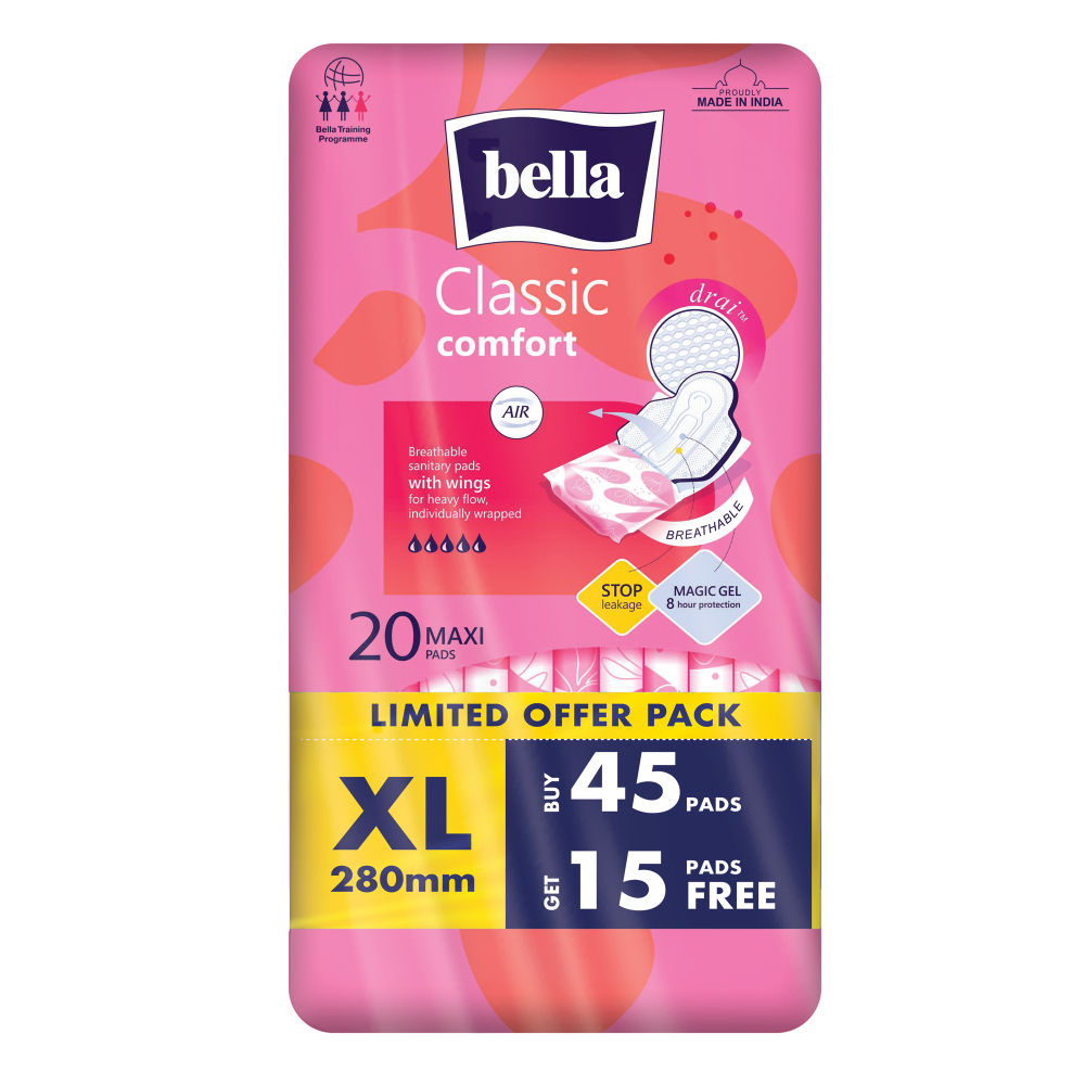 Classic Comfort Maxi Dry Sanitary Pads, 45 Pads + 15 Pads Free