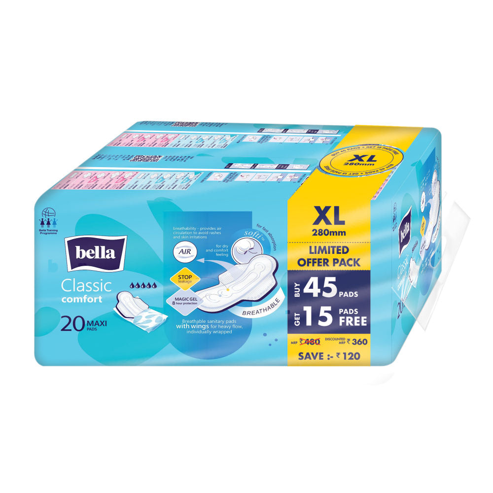 Classic Comfort Maxi Softi Sanitary Pads, 45 Pads + 15 Pads Free