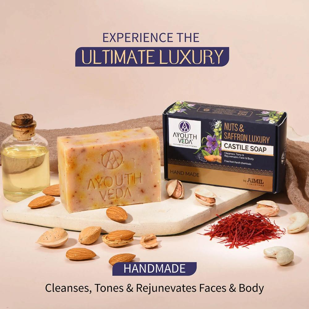 Nuts & Saffron Handmade Castile Soap with Nourishing Oils for Clensed & Soft Skin