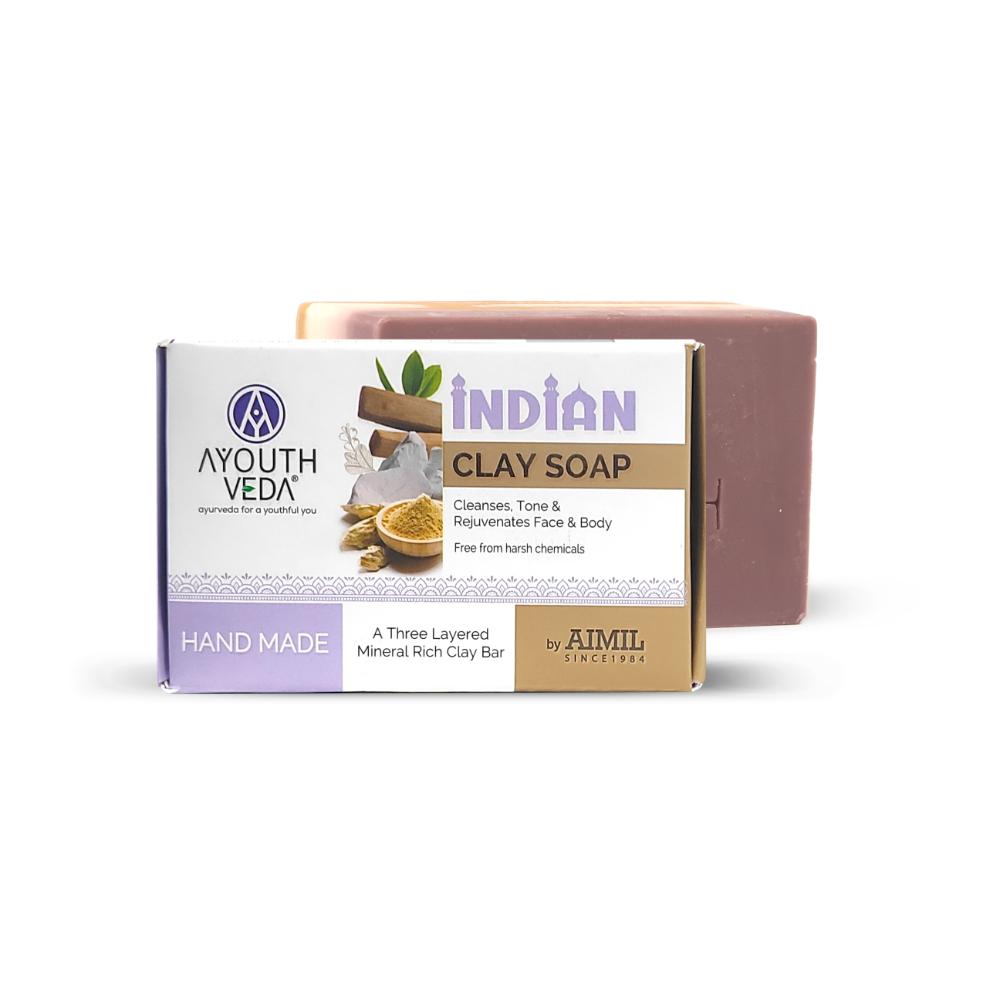 Indian Clay Soap, Triple-Layer Mineral-Rich Handmade Bar with Multani Mitti for Oily Skin